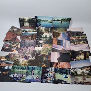 Vtg Color Photo Lot 70s Camping Lake Kayak Tent Boy Scouts